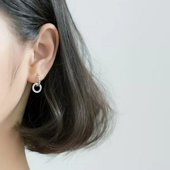 NEW 925 Sterling Silver Dangle Pave Diamond Hoop Huggie Earrings - Picture 5 of 6